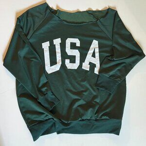 NWOT - Green USA Graphic Sweatshirt | Cut Neck Raw Edge | Cozy Oversized Fit
